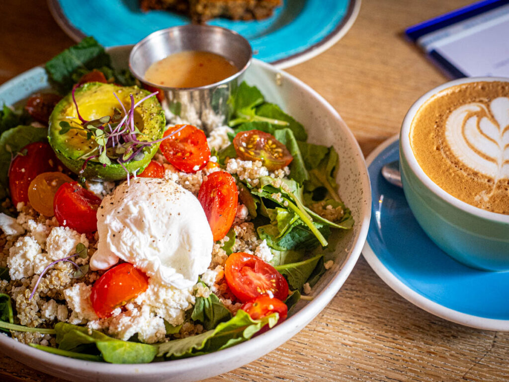 salad and flat white